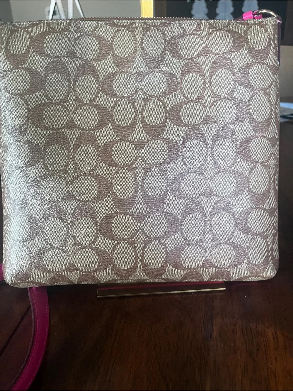 Coach Rowan File Bag Signature Khaki Bold Pink Crossbody C1554
